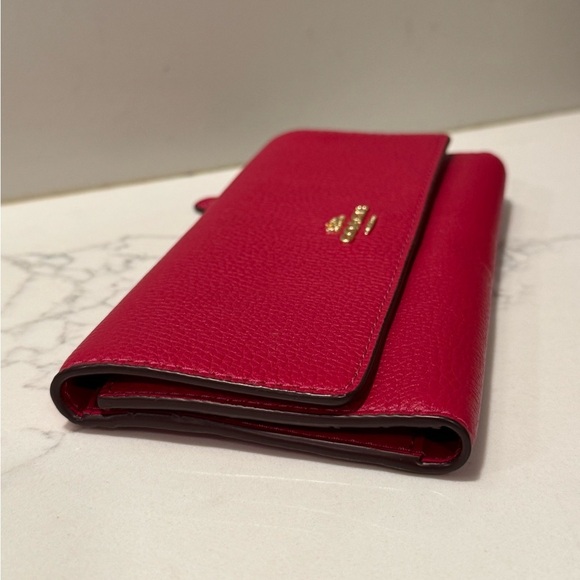 Coach Cherry Red and Gold Soft Leather Trifold - Picture 11 of 16